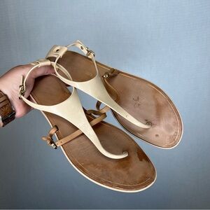 Sergio Rossi | Cream and Tan‎ T-Strap Sandals for Summer 41